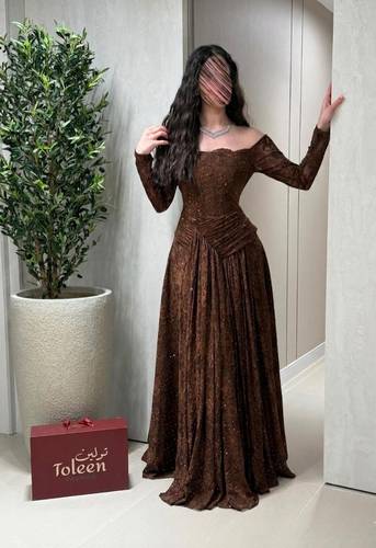 فستان لوزان/ بني لمعه - (XXXL) الصدر:١٠٢سم , الخصر:٩١سم