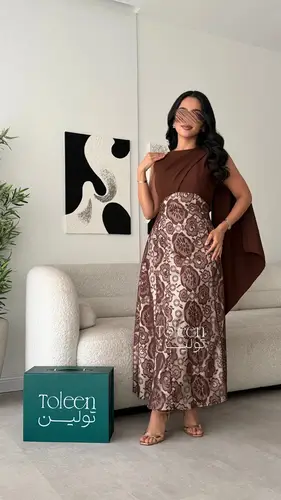 فستان نيرمين موكا 🤎 - (XXXL) الصدر:١٠٢سم , الخصر:٩١سم