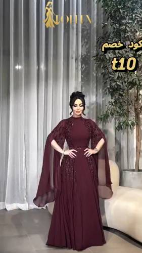 فستان عنابي مطرز - XXXL