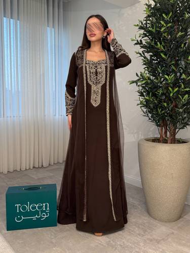 جلابية اماراتية نسائية قطعتين/ موكا - (XXXL) الصدر:١٠٢سم , الخصر:٩١سم
