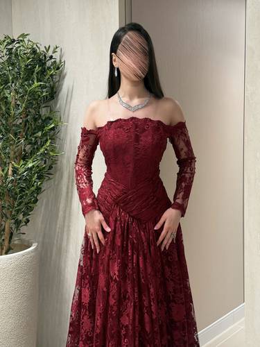 فستان روفانا/ عنابي - (XXXL) الصدر:١٠٢سم , الخصر:٩١سم
