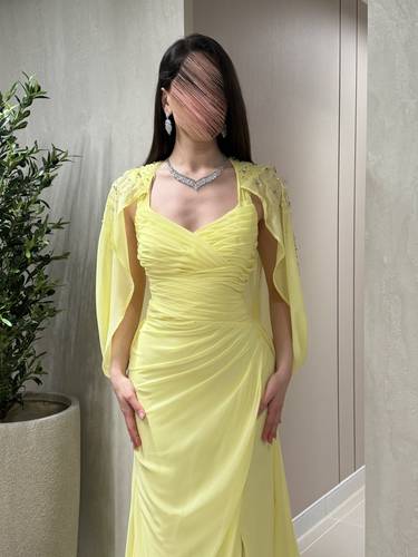 فستان سهره ليموني💛 - (XXXL) الصدر:١٠٢سم , الخصر:٩١سم
