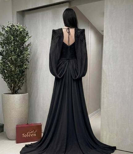 فستان سهره اسود 🖤 - (XXXL) الصدر:١٠٢سم , الخصر:٩١سم