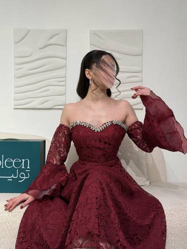 فستان سهرة دانتيل عودي - (XXL) الصدر:٩٧سم , الخصر:٨٦سم