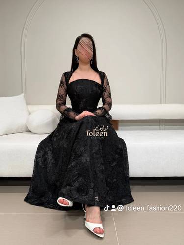 فستان اسود منفوش طويل - (XXL) الصدر:٩٧سم , الخصر:٨٦سم
