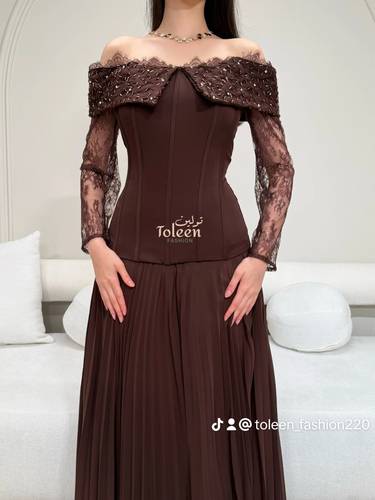  فستان سهره بني طويل - (XXXL) الصدر:١٠٢سم , الخصر:٩١سم