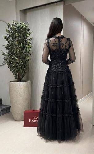 فستان هنادي كم طويل 🖤 - (XXXL) الصدر:١٠٢سم , الخصر:٩١سم