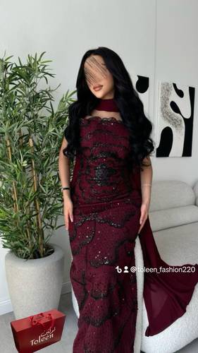 فستان سهره عنابي - (XXXL) الصدر:١٠٢سم , الخصر:٩١سم