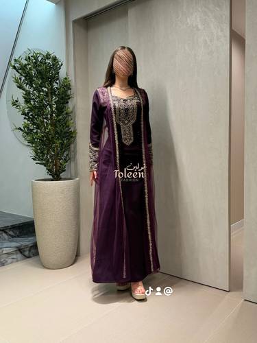 جلابيه اماراتيه قطعتين/ موف - (XXXL) الصدر:١٠٢سم , الخصر:٩١سم