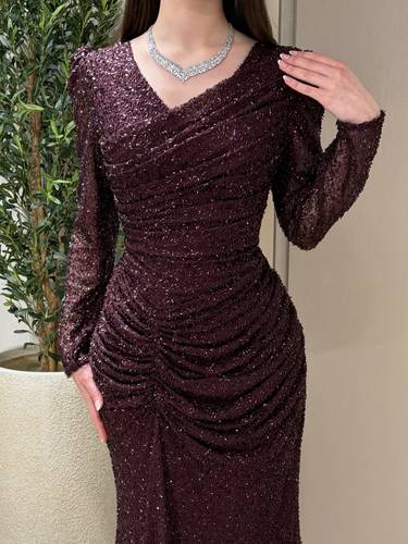 فستان غيدا /موف - (XXXL) الصدر:١٠٢سم , الخصر:٩١سم