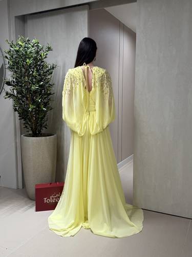 فستان سهره ليموني💛 - (XXXL) الصدر:١٠٢سم , الخصر:٩١سم