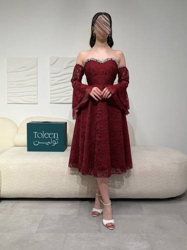 فستان سهرة دانتيل عودي - (XXL) الصدر:٩٧سم , الخصر:٨٦سم