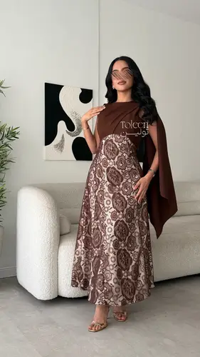 فستان نيرمين موكا 🤎 - (XXXL) الصدر:١٠٢سم , الخصر:٩١سم