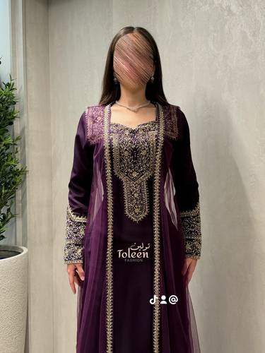 جلابيه اماراتيه قطعتين/ موف - (XXXL) الصدر:١٠٢سم , الخصر:٩١سم