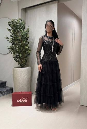 فستان هنادي كم طويل 🖤 - (XXXL) الصدر:١٠٢سم , الخصر:٩١سم