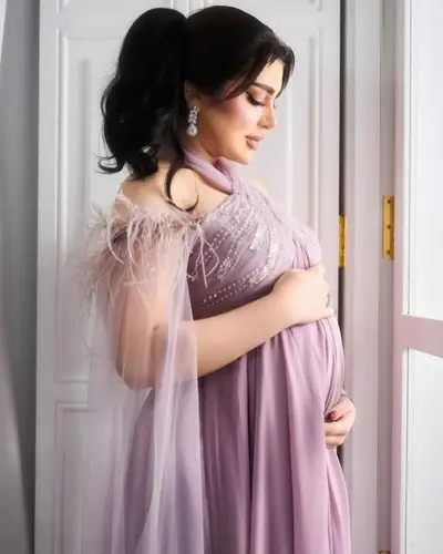 فستان حوامل بنفسجي - (XXXL) الصدر:١٠٢سم , الخصر:٩١سم