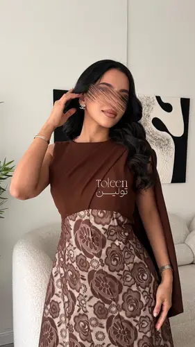 فستان نيرمين موكا 🤎 - (XXXL) الصدر:١٠٢سم , الخصر:٩١سم