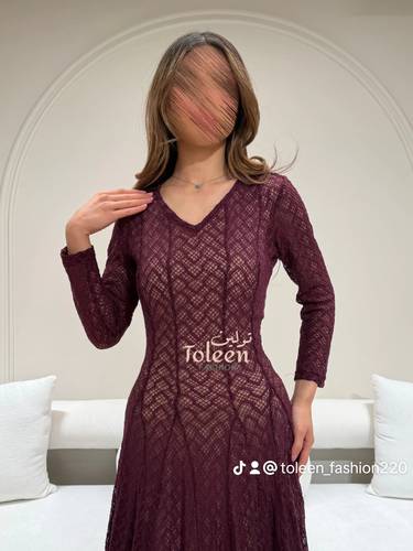 فستان سهرة موف قصير - ‏(XL) الصدر:٩١سم , الخصر:٨١سم