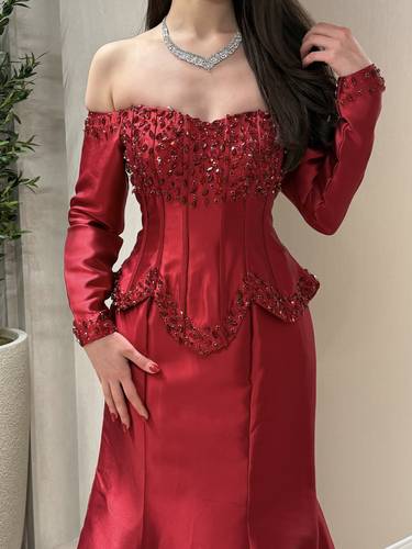 فستان تولين كم طويل سهره - (XXXL) الصدر:١٠٢سم , الخصر:٩١سم