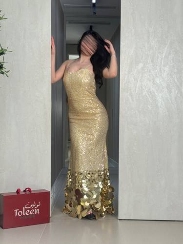 فستان نورميسان ذهبي - (XXXL) الصدر:١٠٢سم , الخصر:٩١سم