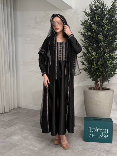 جلابيه تراثيه /اسود - (XXXL) الصدر:١٠٢سم , الخصر:٩١سم