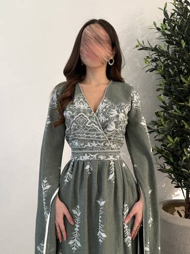 جلابيه ريهام مشجر - (XXXL) الصدر:١٠٢سم , الخصر:٩١سم