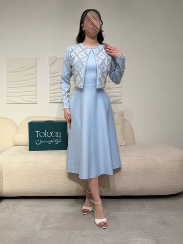 فستان قطعتين بجاكيت - (XXL) الصدر:٩٧سم , الخصر:٨٦سم