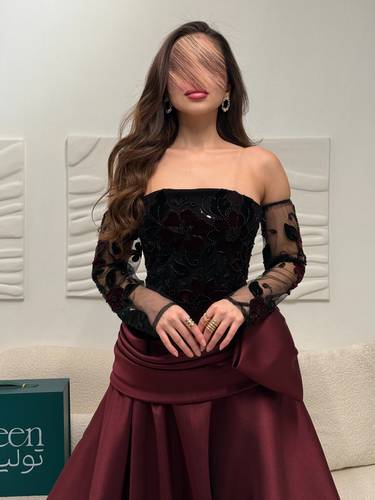 فستان سهرة مورد - (XXXL) الصدر:١٠٢سم , الخصر:٩١سم