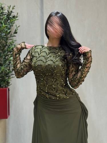 فستان سيلا /زيتوني - (XXXL) الصدر:١٠٢سم , الخصر:٩١سم