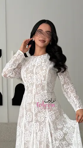 فستان السنيوره/اوف وايت - (XXXL) الصدر:١٠٢سم , الخصر:٩١سم
