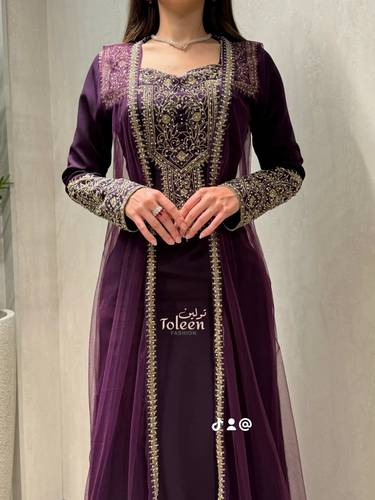 جلابيه اماراتيه قطعتين/ موف - (XXXL) الصدر:١٠٢سم , الخصر:٩١سم