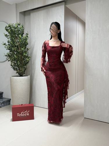 فستان ليال برغندي - (XXXL) الصدر:١٠٢سم , الخصر:٩١سم