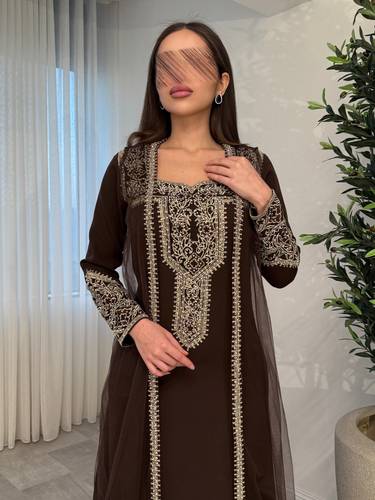 جلابية اماراتية نسائية قطعتين/ موكا - (XXXL) الصدر:١٠٢سم , الخصر:٩١سم