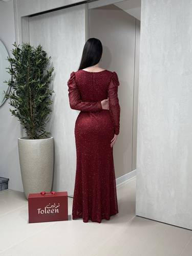 فستان غيدا / بورغندي - (XXXL) الصدر:١٠٢سم , الخصر:٩١سم