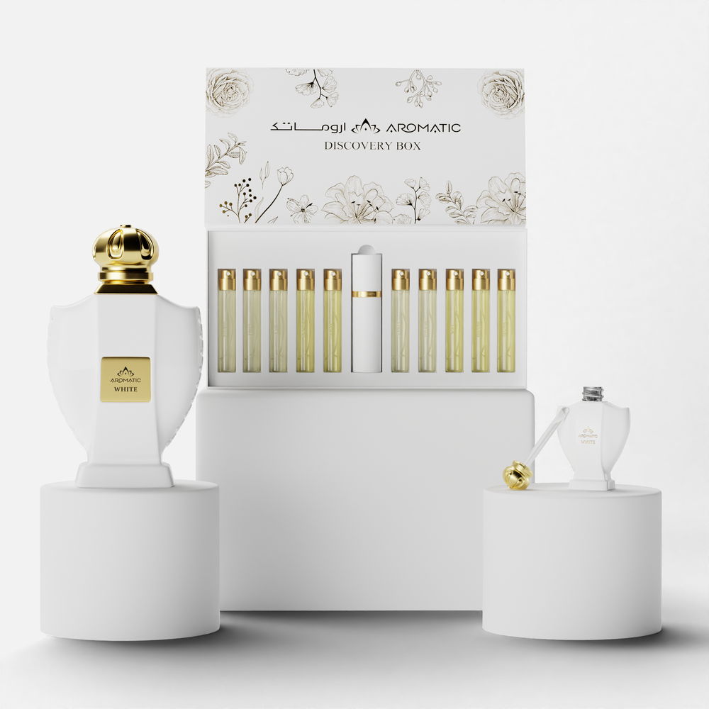 صورة مجموعة وايت ديسكفري بوكس + طقم عطر فاخر من أروماتك السعودية، باقة عطور وهدايا فاخرة داخل المملكة