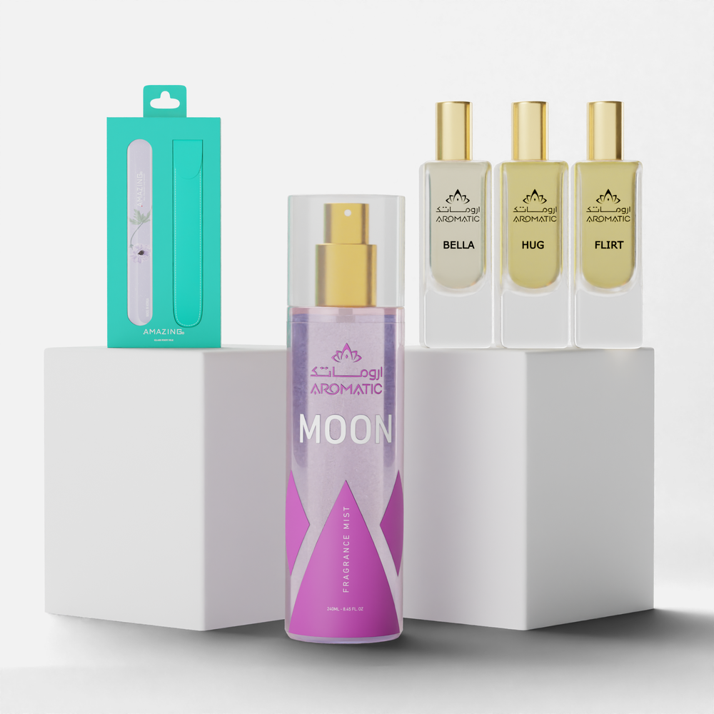مجموعة العطور الرايقة + معطر جسم لامع + مبرد وملمع أظافر