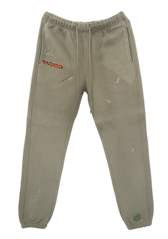 EMBROIDERED GHOSTS OLIVE PANTS