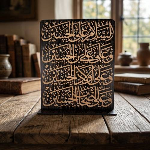  لوحة خشبية بنقش السلام على الحسين
