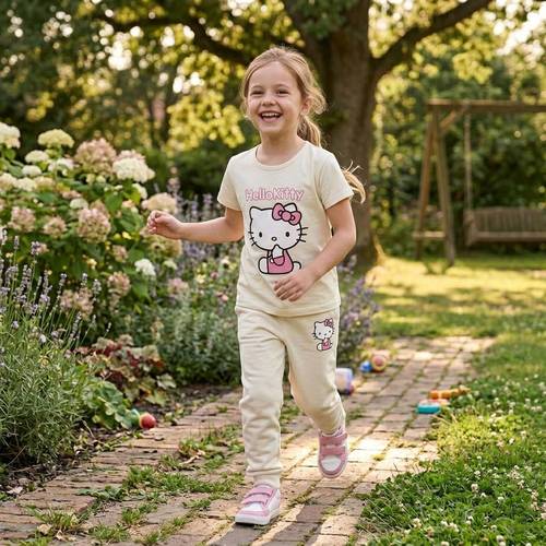 بدلة Hello Kitty القطنية أوف وايت بناتي
