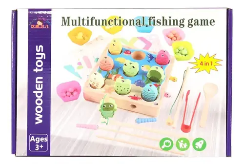 🎣🐟 لعبة صيد الأسماك الخشبية المتعددة الوظائف – 4 في 1