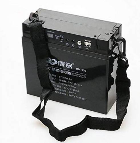 بطارية 17000mAH و 12 فولت قابلة للشحن مع شنطة