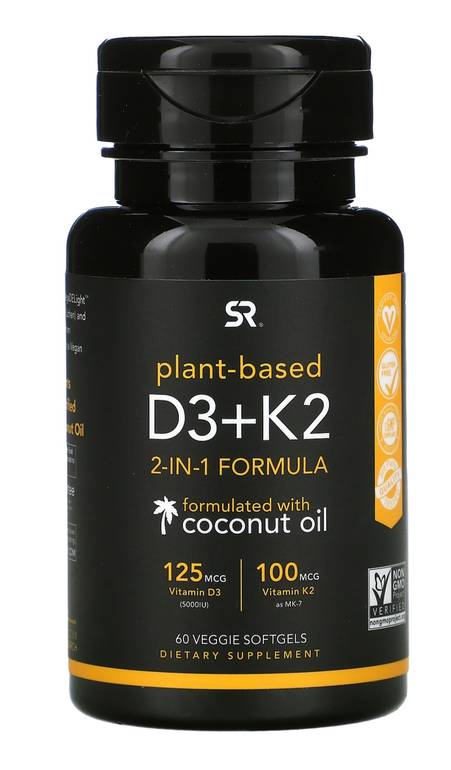 فيتامين د3 + ك2، نباتي، 60 كبسولة هلامية نباتية