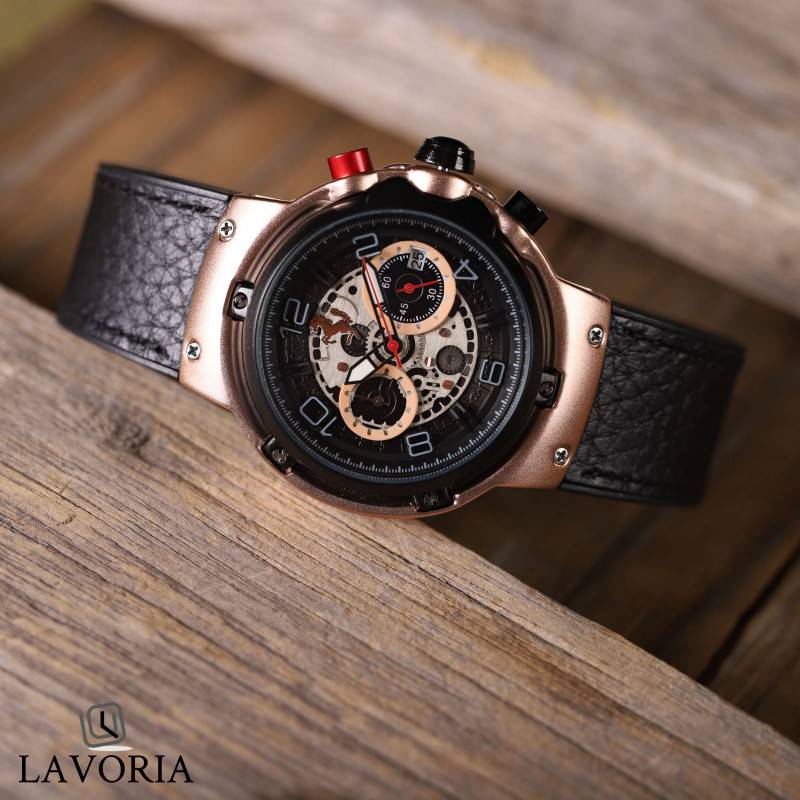 ساعة رجاليه شبابيه أنيقه من الجلد وحركة كرونوجراف من لافوريا L110002