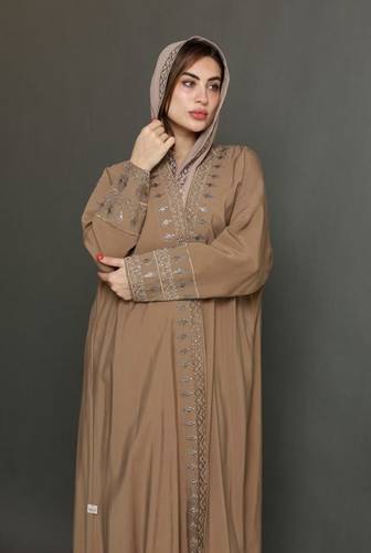 عبايه نص بشت حرير مغسول تطريز خيط قصب نقشه السدو بيج