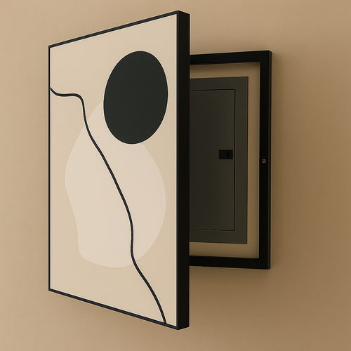لوحة جدارية تجريدية أسود وبيج – غطاء طبلون 70×50 Cm