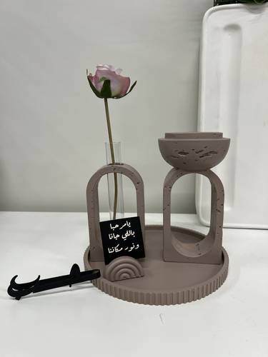 طقم مبخرة مع فازة وصحن وحامل كرت – لون ترابي موف