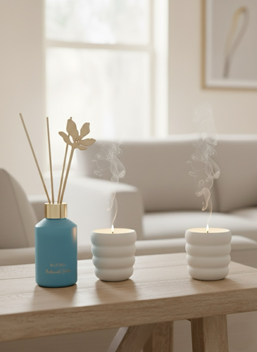 طقم فواحة و شمعتين معطرين - عطر “Bluebel