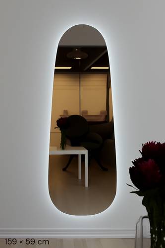 مرآة حائط LED كهربائية ثلاثية الألوان بدون إطار   159 × 59 cm