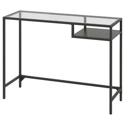 طاولة كمبيوتر محمول, أسود-بني/زجاج, ‎100x36 سم