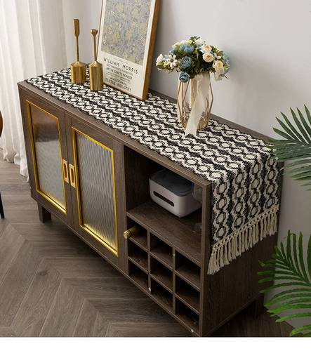 ممر طاولة وبوفيه هندسي أبيض وأسود (35×180)